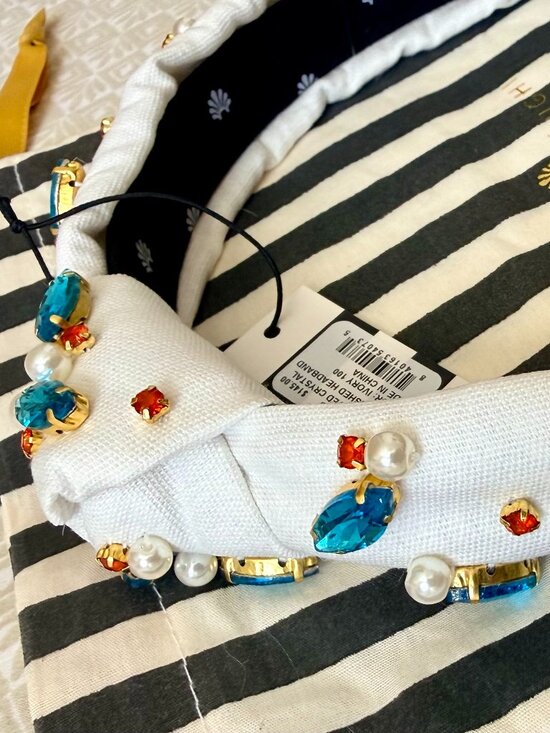 LELE SADOUGHI Slim Knotted Crystal Headband Ivory Multi Embellished $145 NWT main image 7